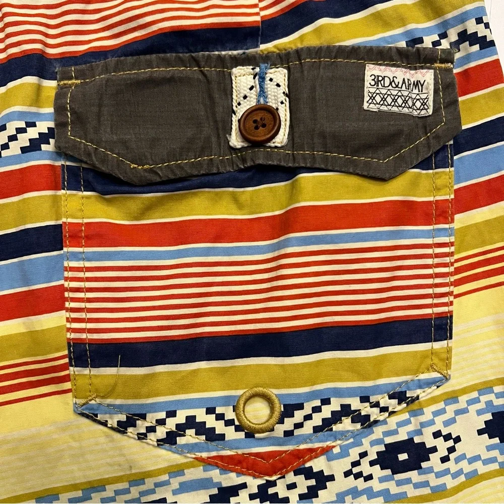 Mens 3rd & Army Board Shorts Swim Bright Stripe Beach Aztec Surf Casual Waist 32